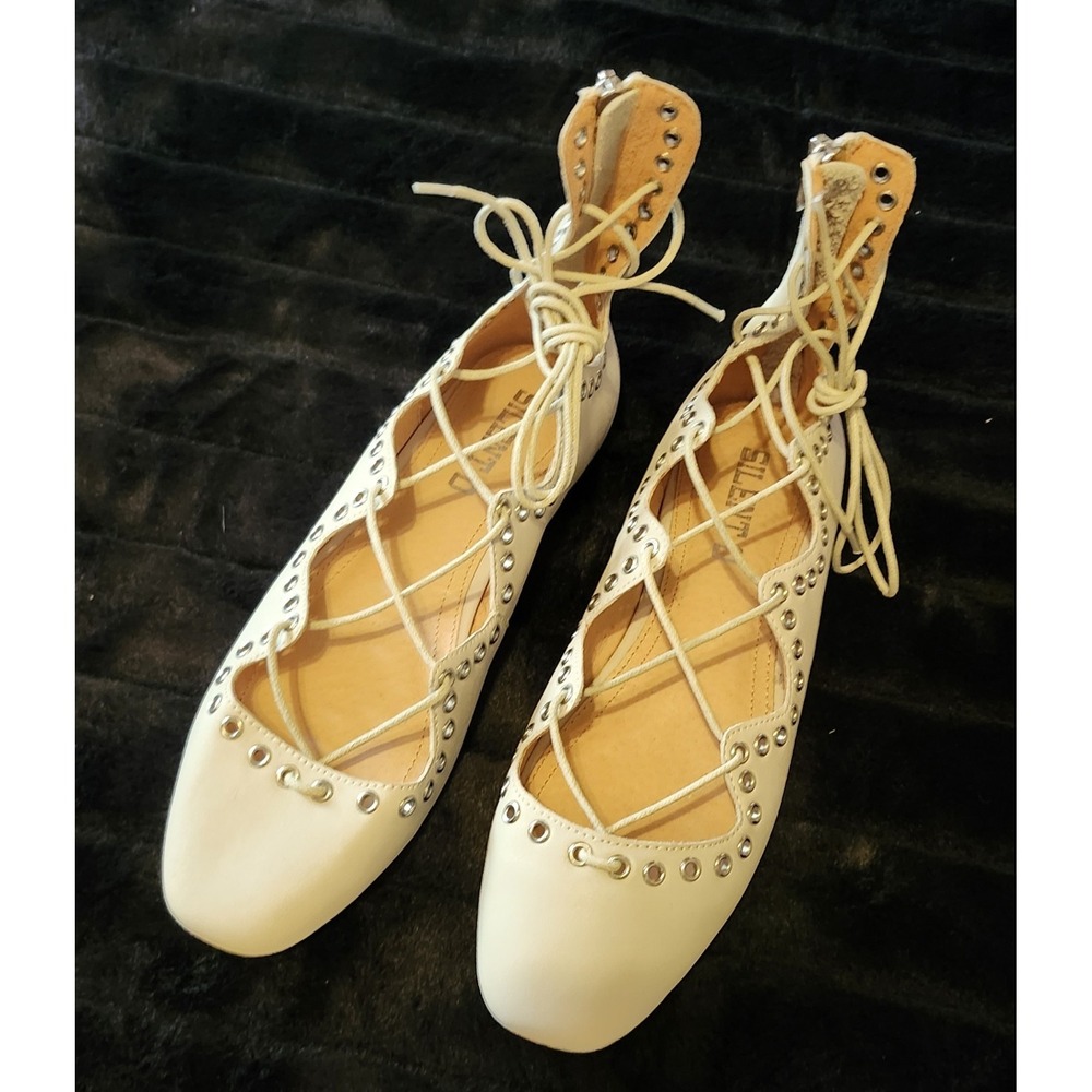 Anthropologie Silent D Beige Lace Up Ankle Boots Flats Women's EU 38 Cream